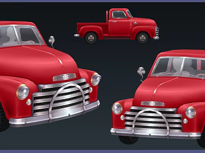 Red Vintage Cars And Truck Displayed From Front And Side Views 3d model