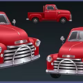 Red Vintage Cars And Truck Displayed From Front And Side Views