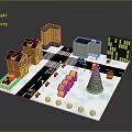 Colorful Urban Model Scene With Various Buildings Roads Vehicles Street Lamps Tree And Circular Decorations
