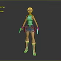 Red Haired Female Character With Dual Guns Vest Shorts And Long Boots 3D Render