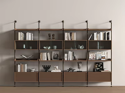 Modern Wooden Metal Frame Storage Shelf Unit with Multiple Shelves Books Decorative Items and Dishes 3d model