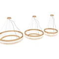 Modern Double Layered Chandelier with Gold Circular Frame and Transparent Crystal Strands for Elegant Interior