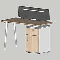 Modern Office Desk with Wooden Top White Legs Black Back Panel and Storage Cabinet
