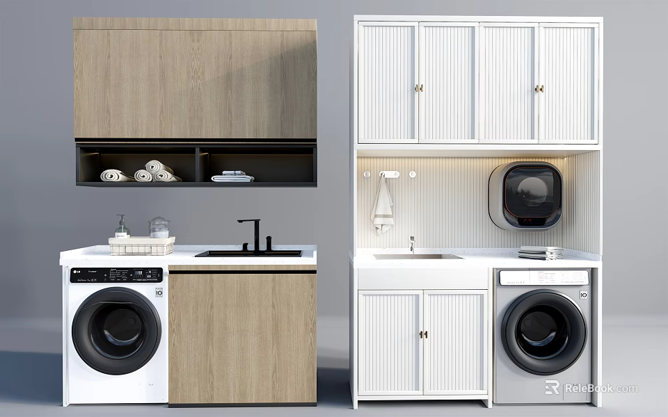 Modern Bathroom Vanity Cabinet With Washing Machine Sink And Storage Cabinets 3d model 