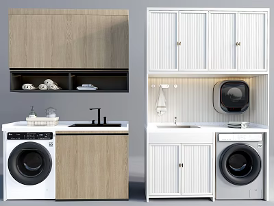 Modern Bathroom Vanity Cabinet With Washing Machine Sink And Storage Cabinets 3d model