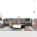 Modern Gray Sofa Coffee Table Set With Round Coffee Table And Patterned Area Rug 3d model