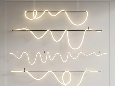 Modern Wave Shaped LED Pendant Chandelier Hanging In Minimalist Interior Design 3d model