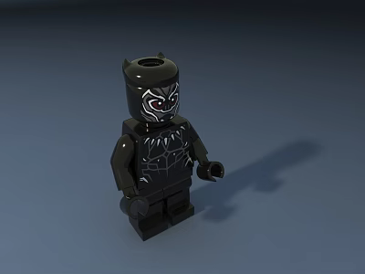 Lego Style Black Panther Action Figure With Black Armor And Red Eyes 3d model