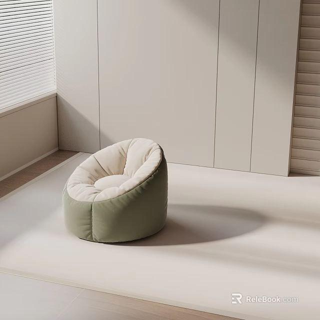Light Green Bean Bag Lounge Chair in Minimalist Modern Light Colored Room with White Blinds 3d model 