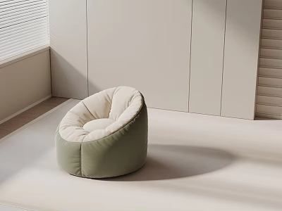 Light Green Bean Bag Lounge Chair in Minimalist Modern Light Colored Room with White Blinds 3d model