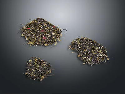 Dried Tea Leaves Varieties Showcased On Dark Background Surface 3d model
