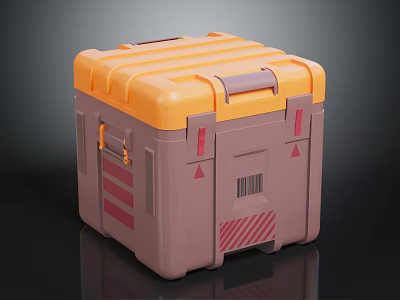Durable Equipment Storage Case With Orange Top Brown Body Red Stripes Signs And Barcode 3d model