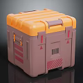 Durable Equipment Storage Case With Orange Top Brown Body Red Stripes Signs And Barcode