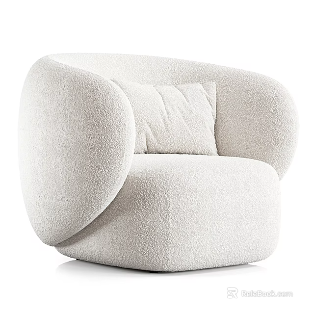 Beige Single Sofa With Rounded Shape Fluffy Fabric And Comfortable Cushion 3d model 