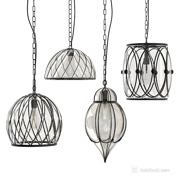 Modern Design Pendant Chandeliers With Metal Frames And Glass Elements For Home Decor 3d model 
