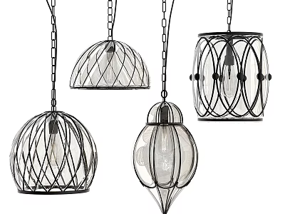 Modern Design Pendant Chandeliers With Metal Frames And Glass Elements For Home Decor 3d model