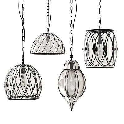 Modern Design Pendant Chandeliers With Metal Frames And Glass Elements For Home Decor 3d model