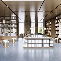 Book Art Themed Bookstore Interior With Wooden Bookshelves Large Windows And Display Tables
