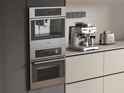 Modern Kitchen Interior With Built in Oven Coffee Machine Toaster Cabinets And Countertop 3d model