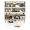 Rustic Kitchen Tableware Set With Vintage Plates Cups Scales And Decorative Storage Shelves 3d model