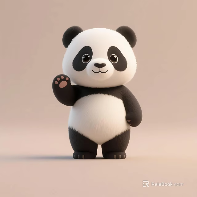 Cute Black And White Panda Standing Waving Paw On Light Background 3d model 