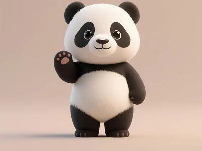 Cute Black And White Panda Standing Waving Paw On Light Background 3d model