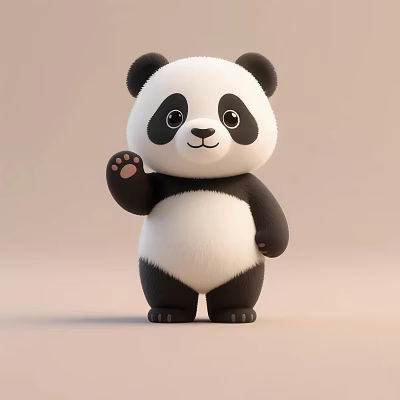 Cute Black And White Panda Standing Waving Paw On Light Background 3d model Cute Black And White Panda Standing Waving Paw On Light Background 3d model
