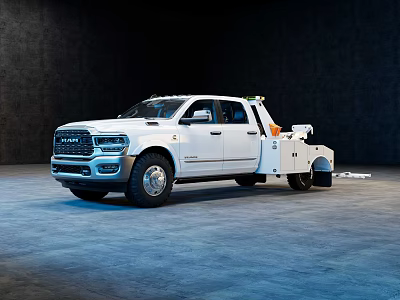White Dodge Ram Heavy Duty Tow Truck With Towing Equipment And Functional Design 3d model