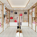 Bright Modern Ladies Clothing Store Interior With Elegant Gold Display Racks And Comfortable Shopping Space