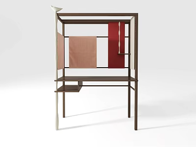 Modern Multi Layer Storage Shelf Unit With Colored Panels And Wooden Frame 3d model