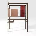 Modern Multi Layer Storage Shelf Unit With Colored Panels And Wooden Frame