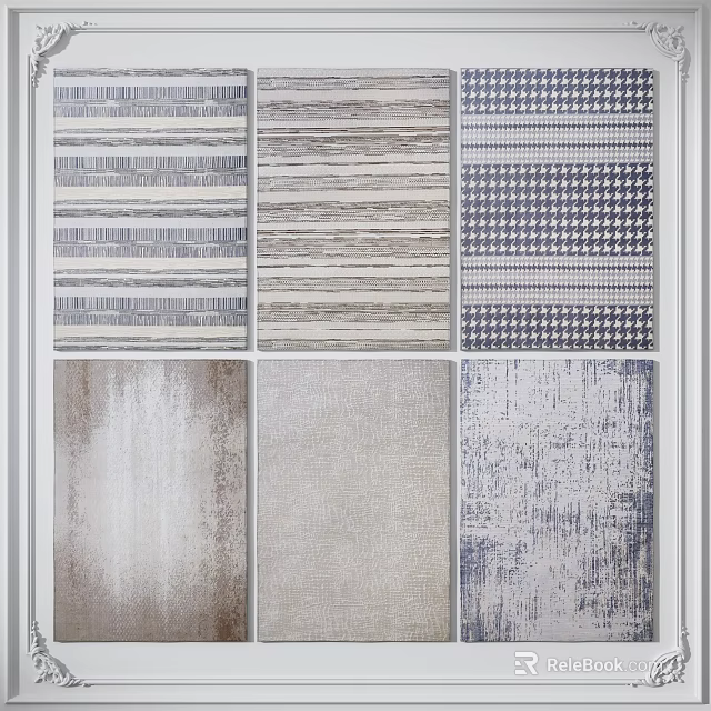 Stylish Square Rugs With Various Patterns In Neutral Tones For Home Decor 3d model