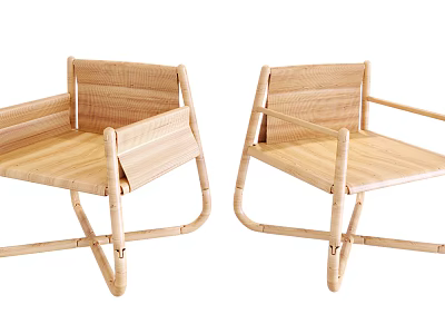 Wooden Leisure Chairs With Woven Backrest And Armrests Modern Minimalist Design 3d model