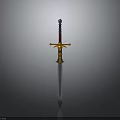 Ornate Decorative Sword With Red Hilt Golden Crossguard Silver Blade Isolated On Gray Background