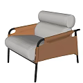 Modern Cream Upholstered Accent Chair With Tan Armrests And Black Metal Frame