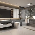 Modern Bathroom Interior Design With Large Mirror Wall Mounted Vanity And Glass Shower Enclosure