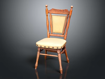 Traditional Wooden Chair With Upholstered Beige Seat Carved Backrest Armrests And Solid Wood Legs 3d model