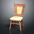 Traditional Wooden Chair With Upholstered Beige Seat Carved Backrest Armrests And Solid Wood Legs