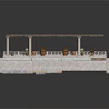 Outdoor Stone Platform With Thatch Roof Columns Clay Pots And Decorative Plants