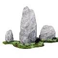 Natural Stone and Wood Garden Decor With Three Rocks and Green Plants