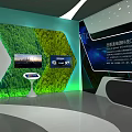 Modern Exhibition Hall Interior With Green Wall Digital Screens And Tech Displays