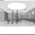 Modern Hair Salon Interior With Round Ceiling Light Marble Floors Salon Chairs And Mirrors