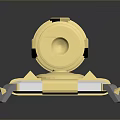 Golden Weapon with Cannon Barrel Design on Decorative Shiny Base and Detailed Metallic Structure