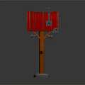 Red Mailbox With Wooden Post Metal Slot And Gray Base Design