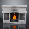 Stone Fireplace With Burning Flames And Decorative Carvings For Home 3d model