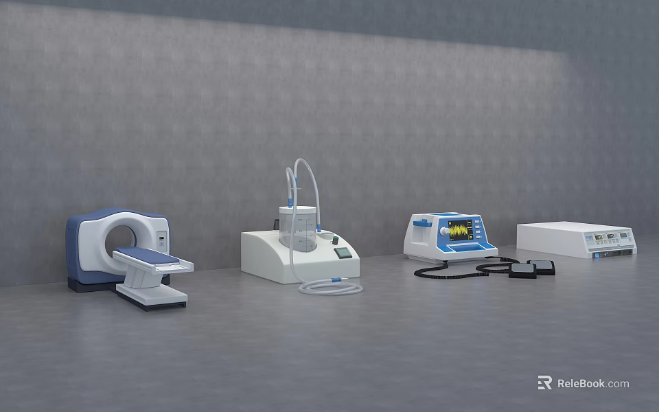 Modern Medical Equipment In Gray Healthcare Facility With CT Scanner Monitoring Device And Tubing Unit 3d model 