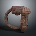 Rustic Industrial Mechanical Device With Circular Ring Structure And Weathered Metal Surface
