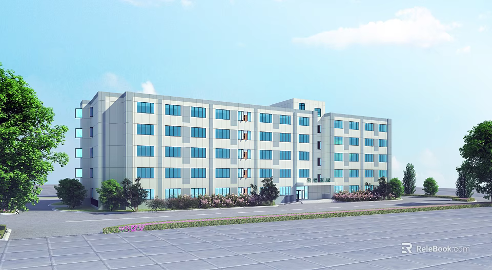 Modern Multi Story School Building With Large Windows Green Plants And Open Space 3d model 