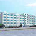 Modern Multi Story School Building With Large Windows Green Plants And Open Space