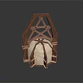 Vintage Wooden Lantern Featuring Triangular Frame Crossed Strips And White Lampshade